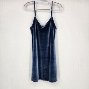 Hollister Blue Velvet Mini Slip Dress XS V-Neck Adjustable Straps Stretch